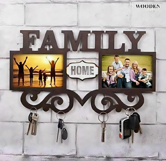 Family Wall Art Key Holder Brown MDF 5-Piece Set | Decorative Wall Mounted Key Organizer