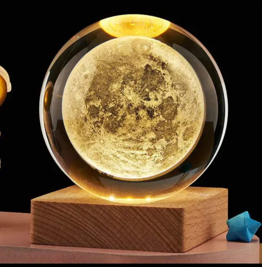 3D Crystal Ball Lamp with Golden Glow | USB Rechargeable LED Decorative Night Lamp