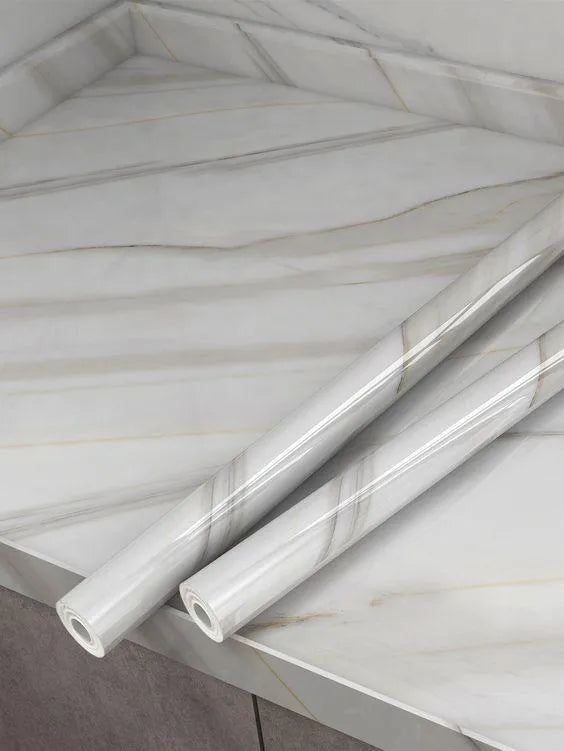 Black & White Marble Self-Adhesive Wallpaper Roll for Kitchen Countertops & Walls