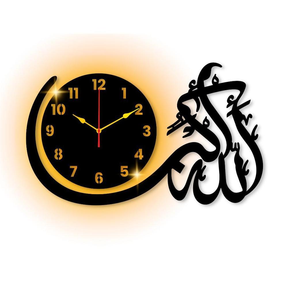 Islamic Calligraphy Wall Clock 20x14 Inch | Black & Gold Wall Decor | Ornestya