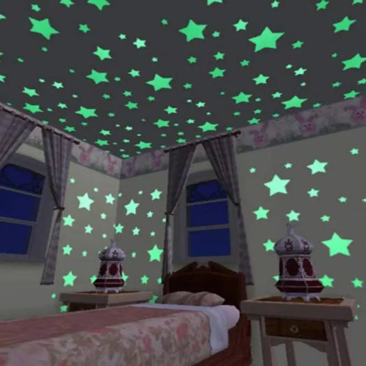 Pack of 100 3D Glow in the Dark Stars – Multicolor Luminous Wall & Ceiling Stickers for Kids Room Décor