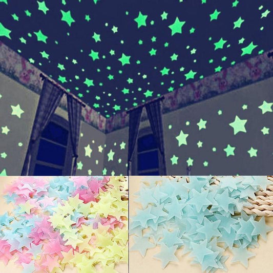 Pack of 100 3D Glow in the Dark Stars – Multicolor Luminous Wall & Ceiling Stickers for Kids Room Décor