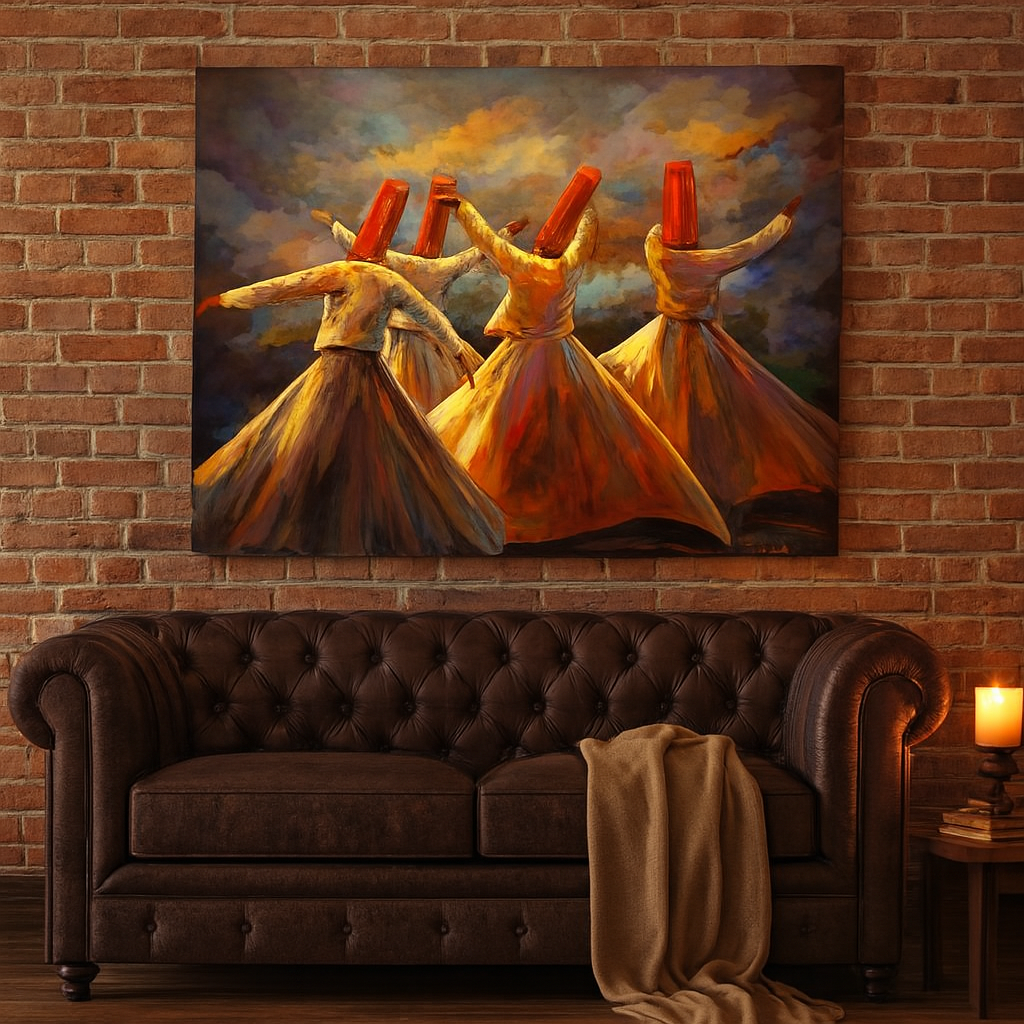 Whirling Dervish Wall Art Canvas – Sufi Dance Spiritual Home Décor (12x16)