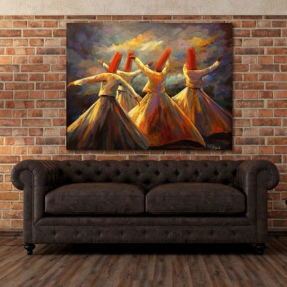 Whirling Dervish Wall Art Canvas – Sufi Dance Spiritual Home Décor (12x16)