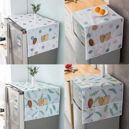 Anti-Dust Waterproof Refrigerator Top Cover – Oil-Proof Fridge Protector with Side Storage Pockets (Random Design)