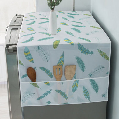 Anti-Dust Waterproof Refrigerator Top Cover – Oil-Proof Fridge Protector with Side Storage Pockets (Random Design)