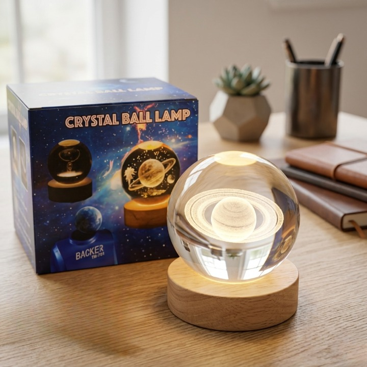3D Crystal Ball LED Galaxy Lamp – USB Night Light for Room & Home Décor (Saturn Design)