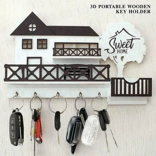 3D Wooden Key Holder Sweet Home Design | Decorative Wall Mounted Key Organizer