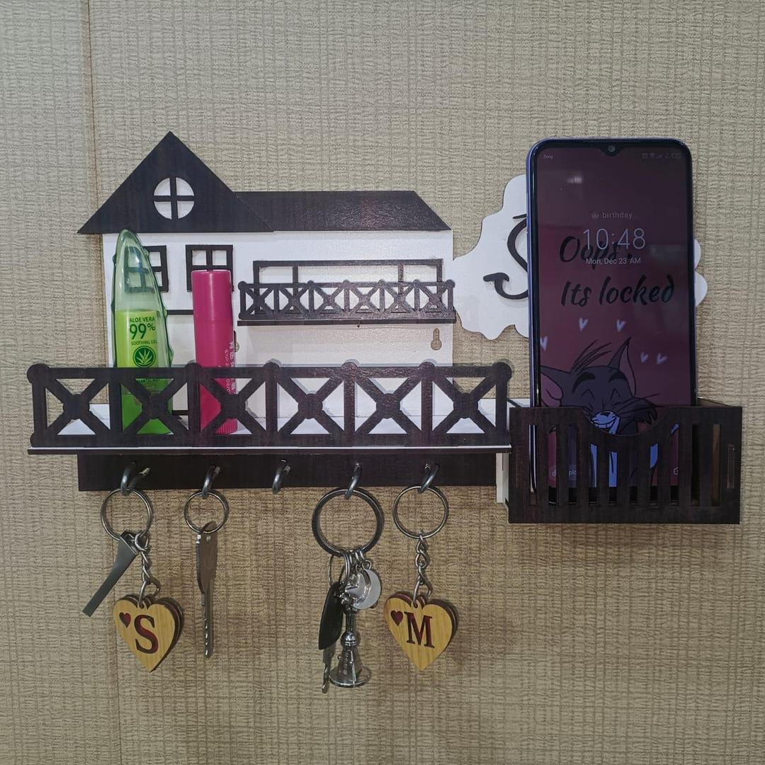 3D Wooden Key Holder Sweet Home Design | Decorative Wall Mounted Key Organizer