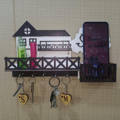 3D Wooden Key Holder Sweet Home Design | Decorative Wall Mounted Key Organizer