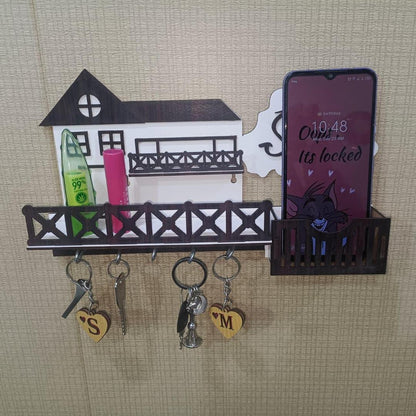 3D Wooden Key Holder Sweet Home Design | Decorative Wall Mounted Key Organizer