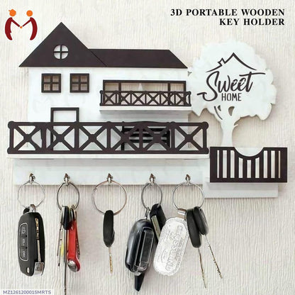 3D Wooden Key Holder Sweet Home Design | Decorative Wall Mounted Key Organizer
