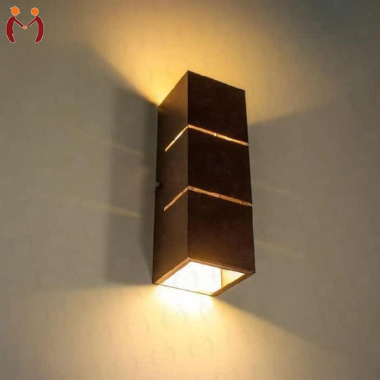3D Wooden Wall Lamp Brown & Golden | Modern Decorative LED Wall Light