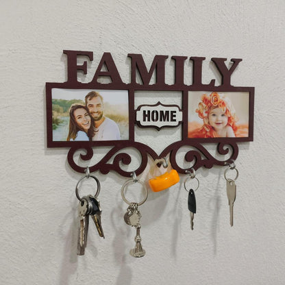 Family Wall Art Key Holder Brown MDF 5-Piece Set | Decorative Wall Mounted Key Organizer