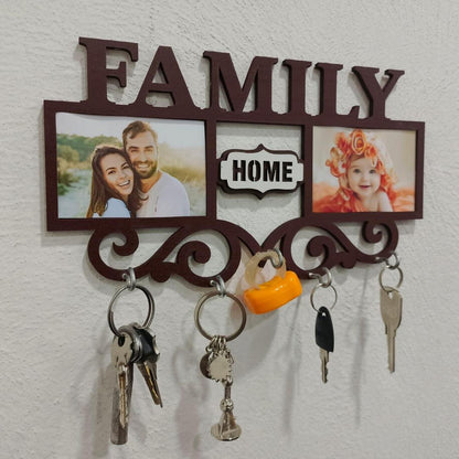 Family Wall Art Key Holder Brown MDF 5-Piece Set | Decorative Wall Mounted Key Organizer