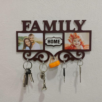 Family Wall Art Key Holder Brown MDF 5-Piece Set | Decorative Wall Mounted Key Organizer