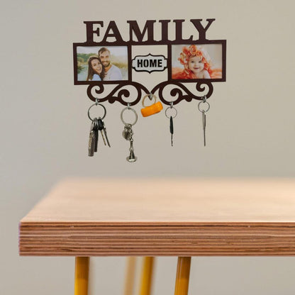 Family Wall Art Key Holder Brown MDF 5-Piece Set | Decorative Wall Mounted Key Organizer
