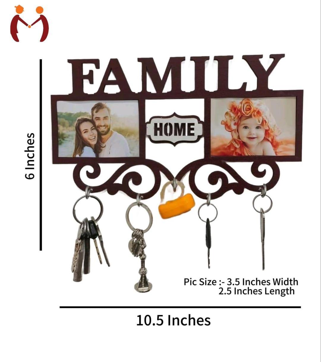 Family Wall Art Key Holder Brown MDF 5-Piece Set | Decorative Wall Mounted Key Organizer