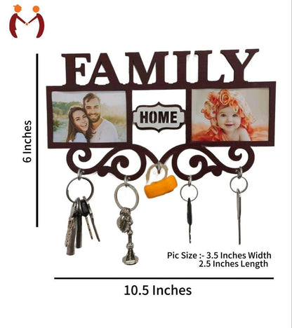Family Wall Art Key Holder Brown MDF 5-Piece Set | Decorative Wall Mounted Key Organizer