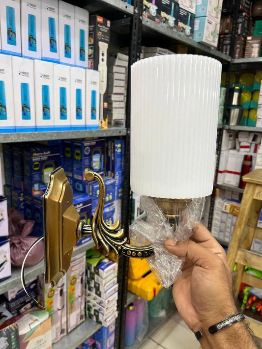 White Ribbed Wall Lamp with Brass Bracket | Modern Decorative Wall Light for Home & Office