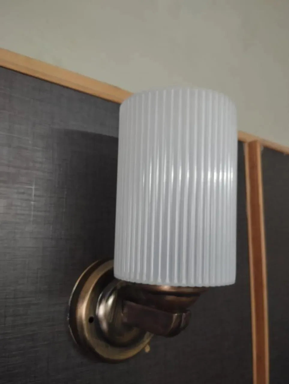 White Ribbed Wall Lamp with Brass Bracket | Modern Decorative Wall Light for Home & Office