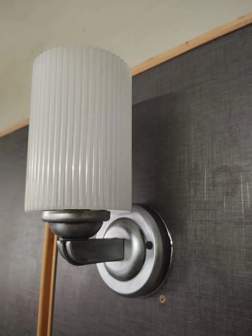 White Ribbed Wall Lamp with Brass Bracket | Modern Decorative Wall Light for Home & Office