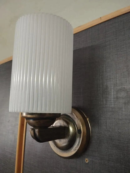 White Ribbed Wall Lamp with Brass Bracket | Modern Decorative Wall Light for Home & Office