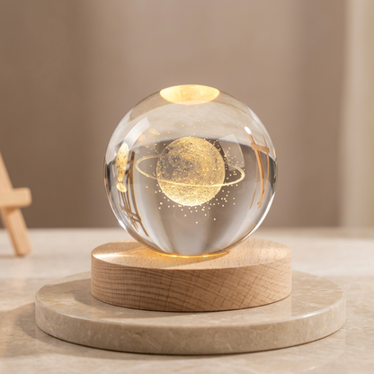 3D Crystal Ball Lamp with Golden Glow | USB Rechargeable LED Decorative Night Lamp