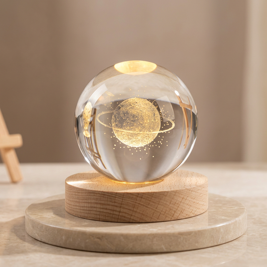 3D Crystal Ball Lamp with Golden Glow | USB Rechargeable LED Decorative Night Lamp