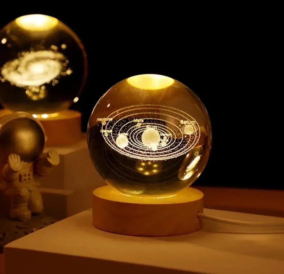 3D Crystal Ball Lamp with Golden Glow | USB Rechargeable LED Decorative Night Lamp