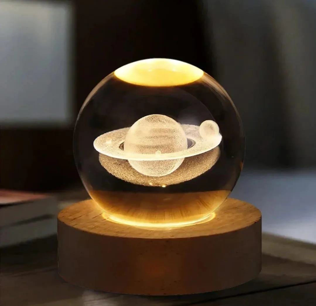 3D Crystal Ball Lamp with Golden Glow | USB Rechargeable LED Decorative Night Lamp