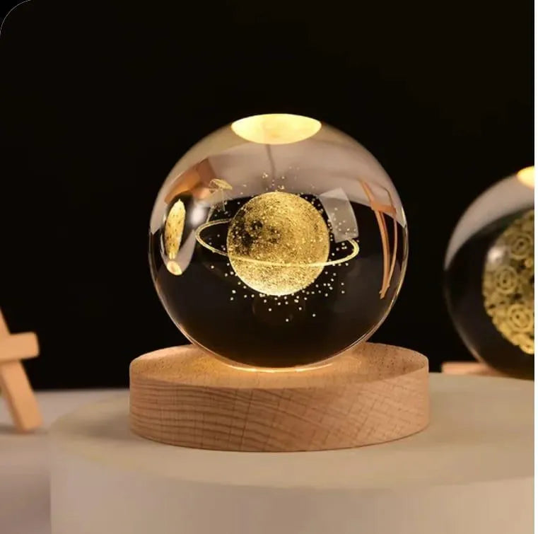 3D Crystal Ball Lamp with Golden Glow | USB Rechargeable LED Decorative Night Lamp