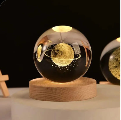 3D Crystal Ball Lamp with Golden Glow | USB Rechargeable LED Decorative Night Lamp