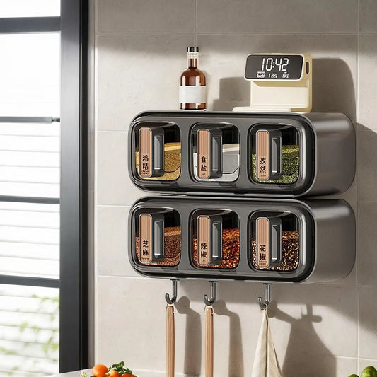 Wall Mounted Seasoning Box Condiment Containers | Transparent Kitchen Storage Organizer