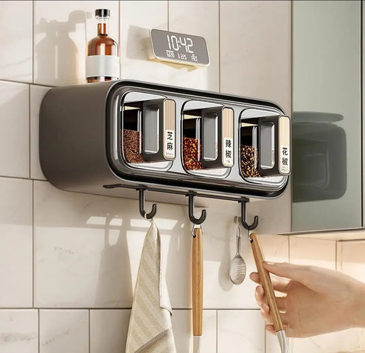 Wall Mounted Seasoning Box Condiment Containers | Transparent Kitchen Storage Organizer