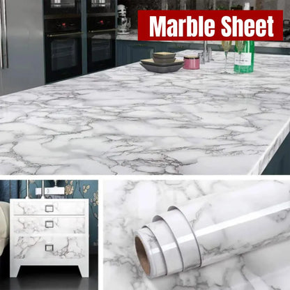 Black & White Marble Self-Adhesive Wallpaper Roll for Kitchen Countertops & Walls