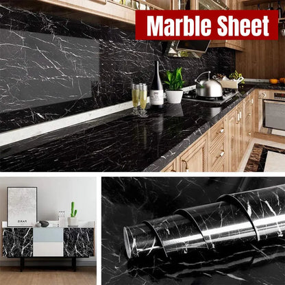 Black & White Marble Self-Adhesive Wallpaper Roll for Kitchen Countertops & Walls