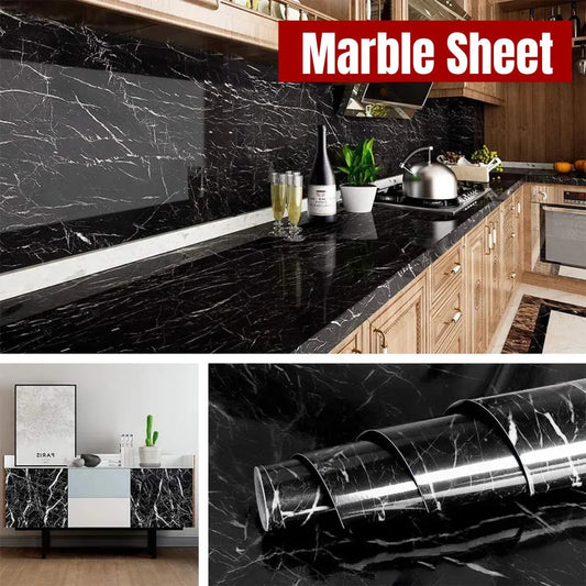 Black & White Marble Self-Adhesive Wallpaper Roll for Kitchen Countertops & Walls