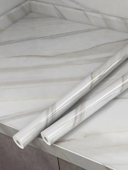 Black & White Marble Self-Adhesive Wallpaper Roll for Kitchen Countertops & Walls