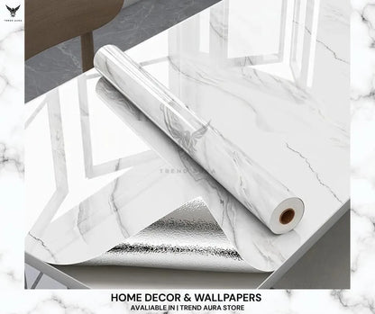 Black & White Marble Self-Adhesive Wallpaper Roll for Kitchen Countertops & Walls