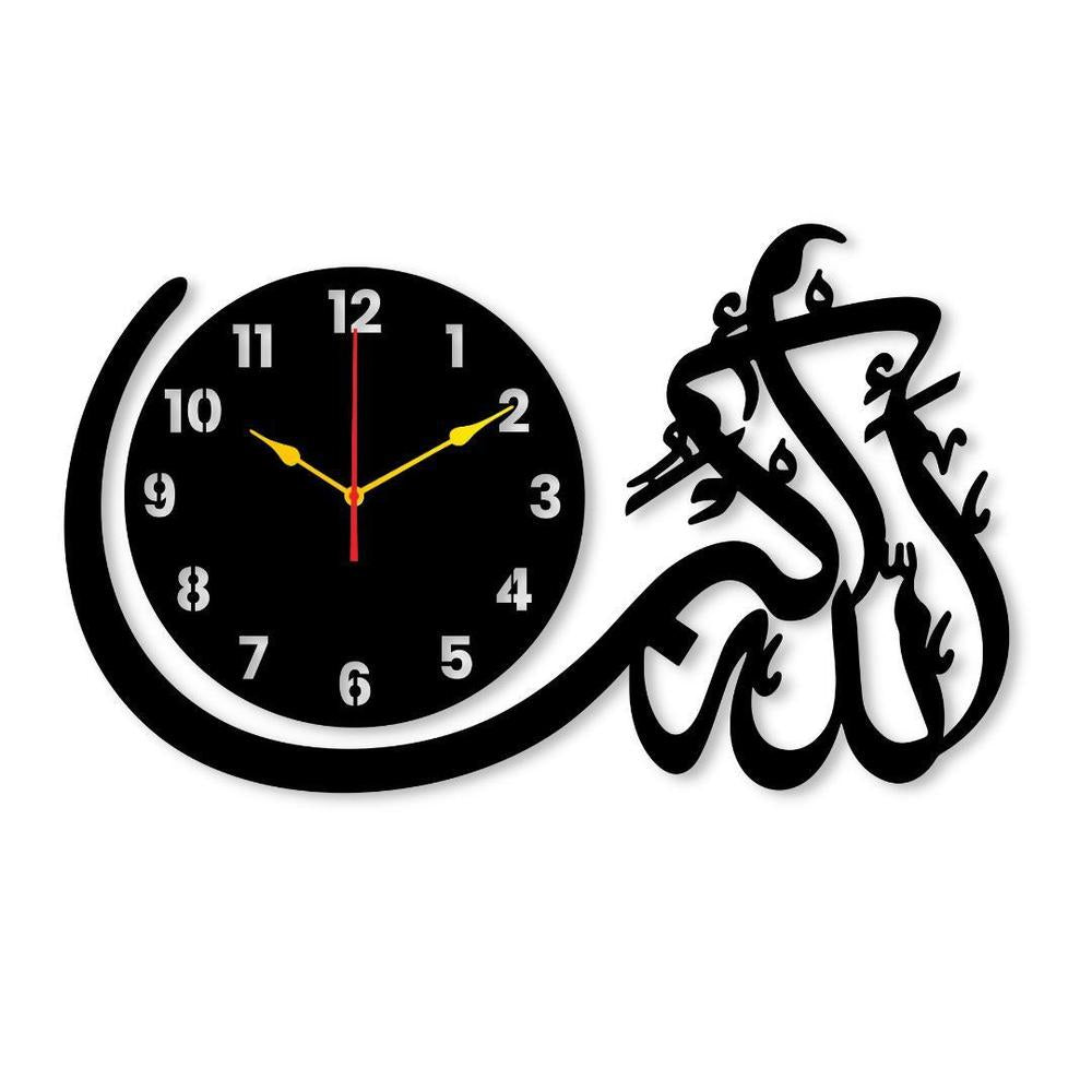 Islamic Calligraphy Wall Clock 20x14 Inch | Black & Gold Wall Decor | Ornestya