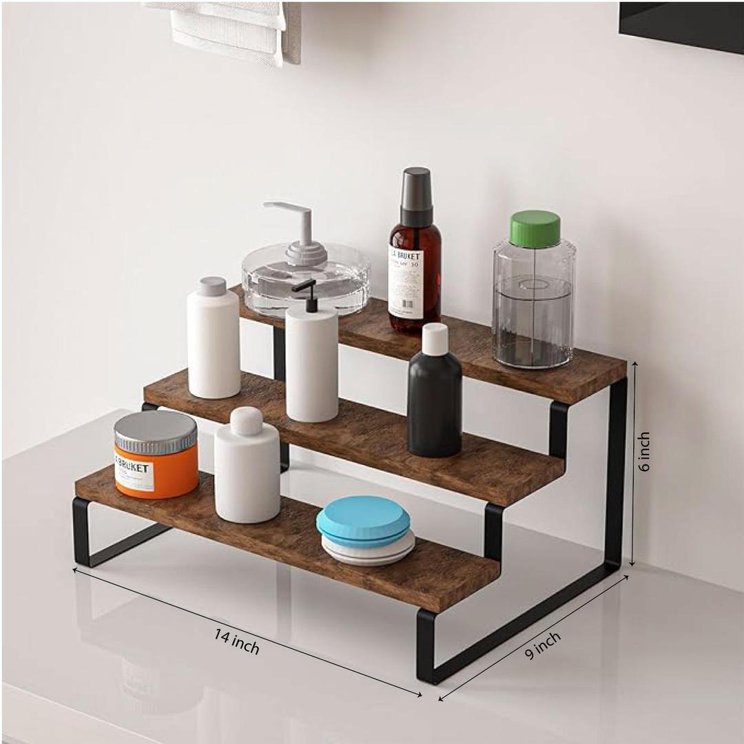 Wooden Bathroom Rack with Black Metal Legs | 14 x 9 x 6 Inch Bathroom Organizer Shelf