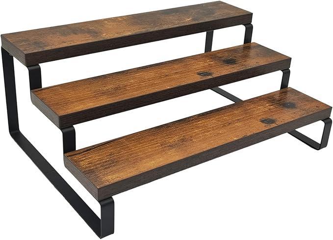 Wooden Bathroom Rack with Black Metal Legs | 14 x 9 x 6 Inch Bathroom Organizer Shelf