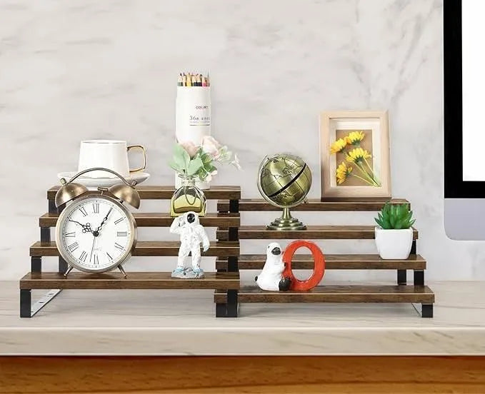 4-Layer Wooden Spice Rack with Black Metal Support | Kitchen Counter Organizer