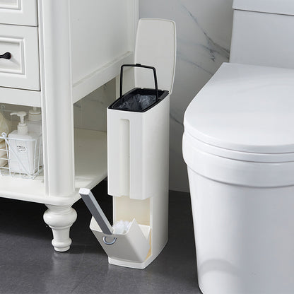Modern Toilet Brush & Trash Can Set | White & Coffee Plastic Bathroom Cleaning Set