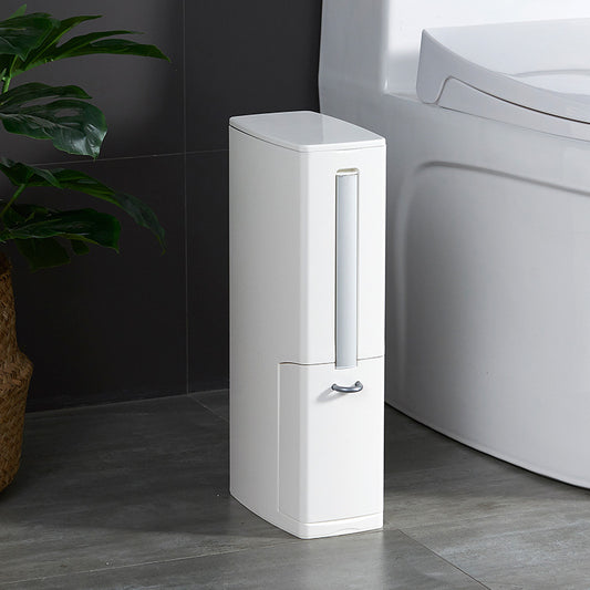 Modern Toilet Brush & Trash Can Set | White & Coffee Plastic Bathroom Cleaning Set